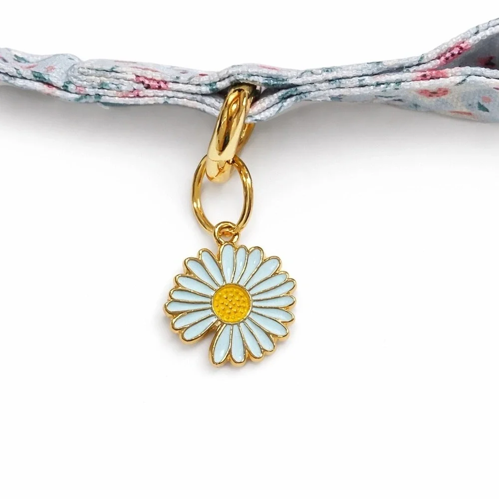 Raisingwell Small Dog Collar Blue Floral Print with Daisy Charm Adjustable S